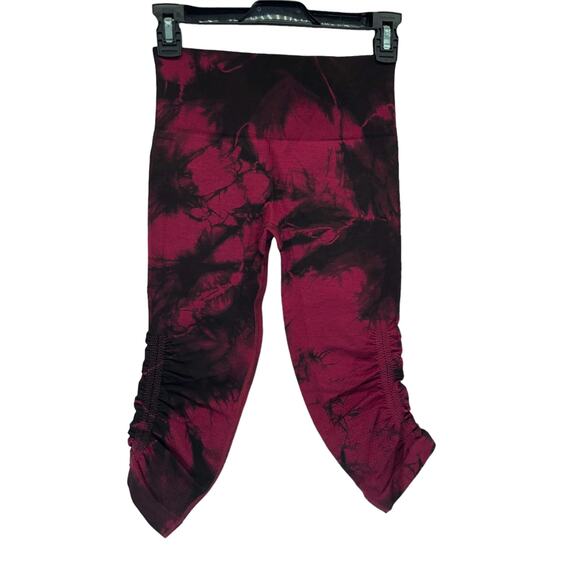 Lululemon In The Flow Crop II Leggings Size 4 Tie Dye Wine Berry Bordeaux Drama - Picture 2 of 5